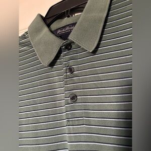 Brooks Brothers Polo Shirt Large Mens Green Striped Short Sleeves Golf Cotton